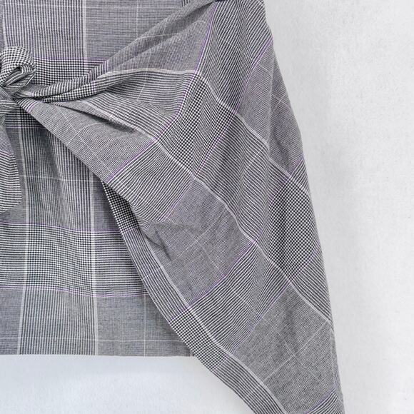 Who What Wear Plaid Mini Skirt Size 2 Preppy Asymmetrical Bow Tie Waist Stretch - Picture 5 of 6